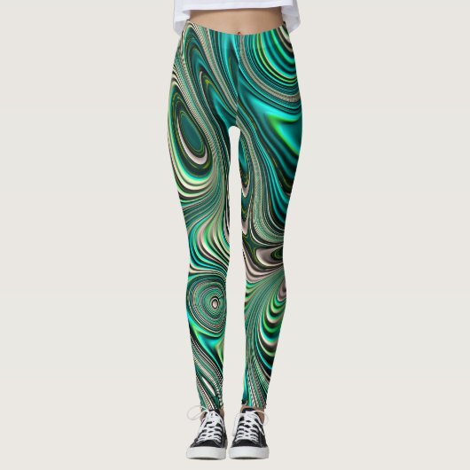 Aquamarin Paua Abalone Muschel Fraktal Abstraktes  Leggings (Vorderseite)