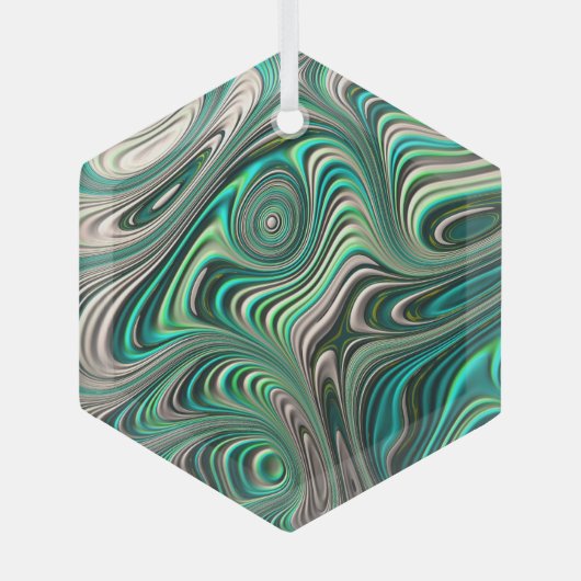 Aquamarin Paua Abalone Muschel Fraktal Abstraktes  Ornament Aus Glas (Vorderseite)