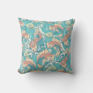 Aquamarin Peach Asian Fish Throw Kissen