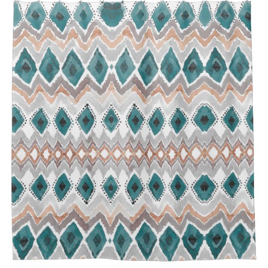 Aquamarin Peach Blassgrau Zickzack Diamant Muster Duschvorhang (Vorderseite)