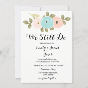 Aquamarin Peach floral Wedding Jubiläum Vow Erneue Einladung