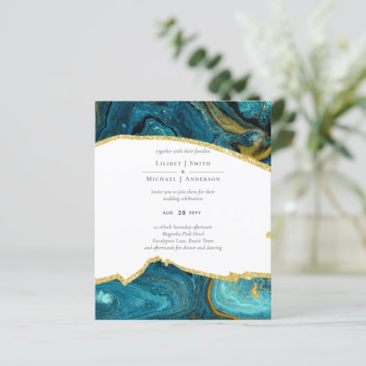 Aquamarin Peacock Blue Gold Agate Wedding (Stehend Vorderseite)