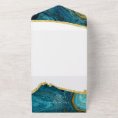 Aquamarin Peacock Blue Gold Agate Wedding All In One Einladung (Außenbereich)