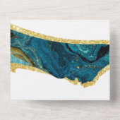 Aquamarin Peacock Blue Gold Agate Wedding All In One Einladung (Rückseite)
