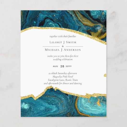 Aquamarin Peacock Blue Gold Agate Wedding Flyer (Vorne)