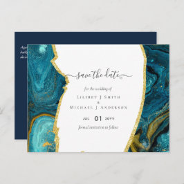 Aquamarin Peacock Blue Gold Agate Wedding Postkarte