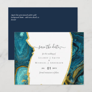 Aquamarin Peacock Blue Gold Agate Wedding Postkarte