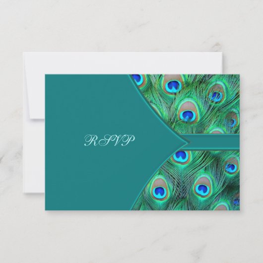 Aquamarin Peacock Elegance Peacock Wedding RSVP Karte (Vorderseite)