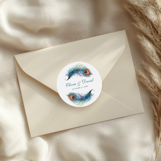 Aquamarin Peacock Feather Wedding Runder Aufkleber