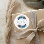 Aquamarin Peacock Feather Wedding Runder Aufkleber