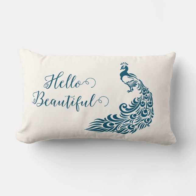 Aquamarin Peacock Fett Stilvolles Art Deco Design Lendenkissen (Vorderseite)