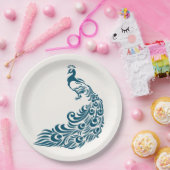 Aquamarin Peacock Fett Stilvolles Art Deco Design Pappteller (Party)