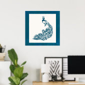 Aquamarin Peacock Fett Stilvolles Art Deco Design Poster (Heimbüro)
