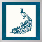 Aquamarin Peacock Fett Stilvolles Art Deco Design Poster (Vorne)