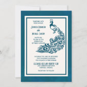 Aquamarin Peacock l Bold Stilvolles Art Deco Desig Einladung (Vorderseite)