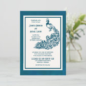 Aquamarin Peacock l Bold Stilvolles Art Deco Desig Einladung (Stehend Vorderseite)