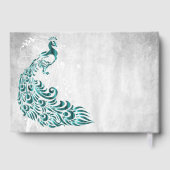 Aquamarin Peacock Leaf Vine Wedbook Gästebuch (Rückseite)
