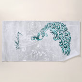 Aquamarin Peacock Personalisiert Beach Handtuch (Vorderseite)