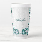 Aquamarin Peacock Personalisierte Latte-Tasse Milchtasse (Vorderseite)