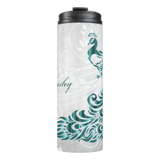 Aquamarin Peacock Personalisierter Thermaltumbler Thermosbecher (Vorderseite)