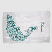 Aquamarin Peacock Personalisiertes Golfhandtuch (Horizontal)