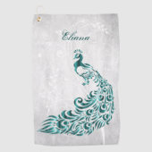 Aquamarin Peacock Personalisiertes Golfhandtuch (Vorderseite)