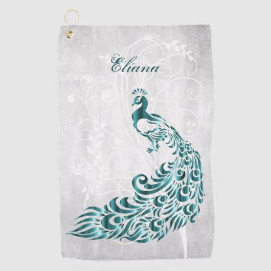 Aquamarin Peacock Personalisiertes Golfhandtuch (Vorderseite)