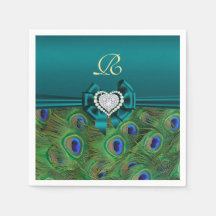 Aquamarin Peacock Wedding Paper Party Napkins