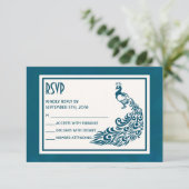 Aquamarin Peacockl Bold Stilvolle Art Deco Design RSVP Karte (Stehend Vorderseite)
