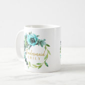 Aquamarin Peony Wreath Bridesmaid Name ID456 Kaffeetasse (Vorderseite Links)