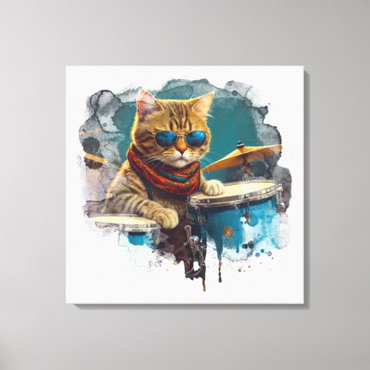 *~* AQUAMARIN Percussionist Coole Katze AP91 DRUMM Leinwanddruck (Vorderseite)
