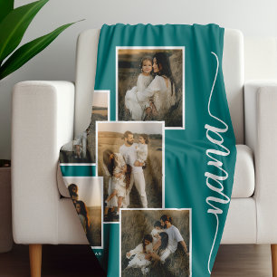 Aquamarin Personalisierte Nana Grandkid 5 FotoColl Fleecedecke