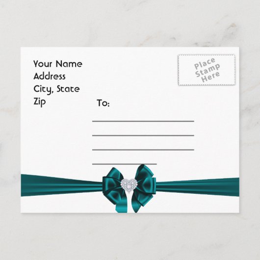 Aquamarin PfauenSave the Date Postkarte (Rückseite)