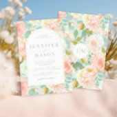 Aquamarin Pfirsichrosa Bläserne klassische Hochzei Einladung