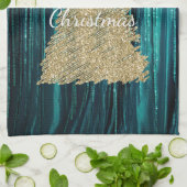 Aquamarin Pine Green Tinsel Gold Weihnachtsbaum Geschirrtuch (Gefaltet)