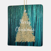 Aquamarin Pine Green Tinsel Gold Weihnachtsbaum Keramikornament (Links)