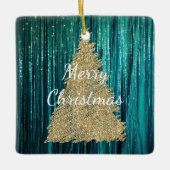 Aquamarin Pine Green Tinsel Gold Weihnachtsbaum Keramikornament (Vorderseite)
