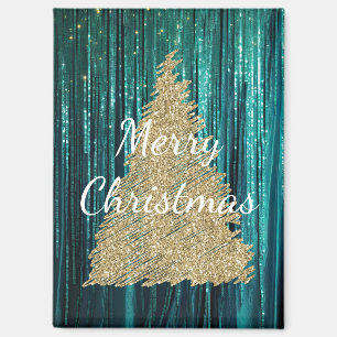 Aquamarin Pine Green Tinsel Gold Weihnachtsbaum Magnet