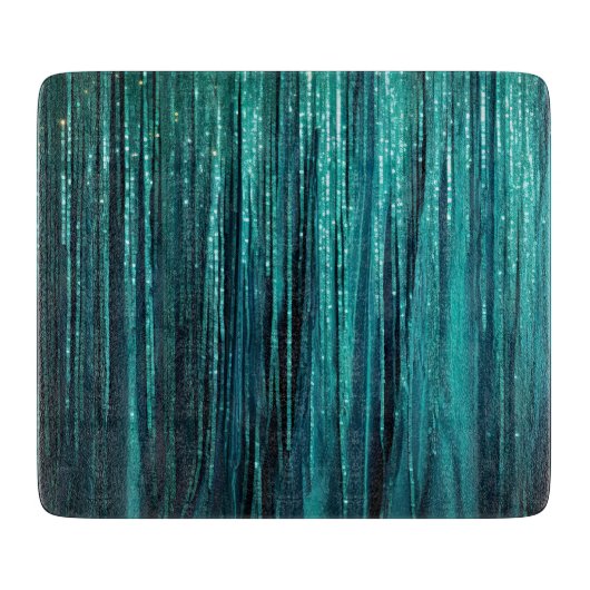 Aquamarin Pine Green Tinsel Gold Weihnachtsbaum Schneidebrett (Vorderseite)