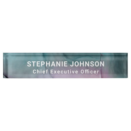 Aquamarin Pink Abstrakte Alkohol Tinte Unternehmer Namensplakette (Vorderseite)