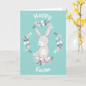 Aquamarin Pink Bunny Wreath Oster Karte (Gelbe Blume)