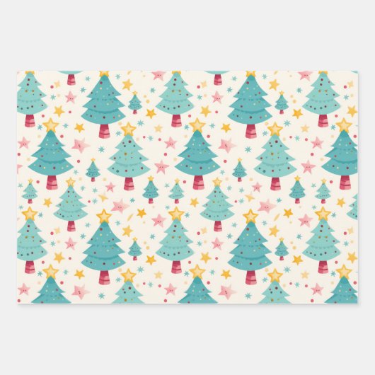 Aquamarin Pink Fun Weihnachtsbäume Geschenkpapier Set (Vorderseite 2)