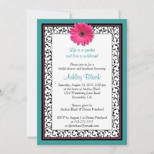Aquamarin Pink Gerbera Daisy Bridal Dusche Einladu Einladung