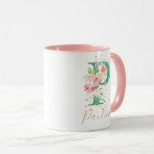 Aquamarin Pink Gold Aquarell Floral Monogram P Tasse (VorderseiteRechts)
