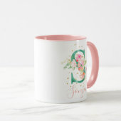 Aquamarin Pink Gold Aquarell Floral Monogram S Tasse (VorderseiteRechts)