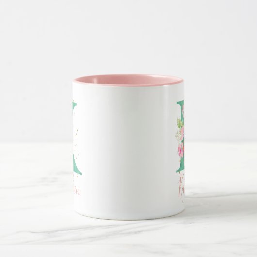 Aquamarin Pink Gold Aquarellfarben Monogram K Tasse (Zentrum)