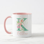 Aquamarin Pink Gold Aquarellfarben Monogram K Tasse (Links)