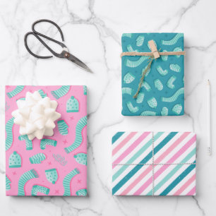 Aquamarin Pink Muster Weihnachtsfeiertag Geschenkpapier Set