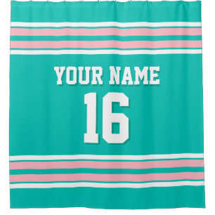 Aquamarin Pink White Stripes Sports Jersey Duschvorhang