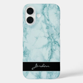 Aquamarin polierter Marmorstein mit Namen iPhone 16 Hülle